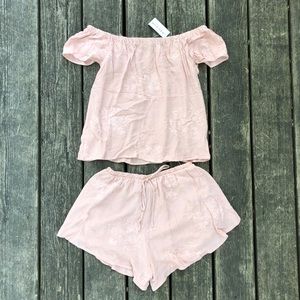 Embroidered Floral Pink Two-Piece Set